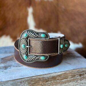 Dylan Brown Leather Turquoise Belt ✙NWT✙